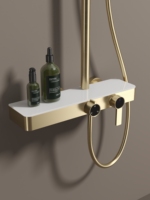 Robinets de salle de bain en laiton de luxe mural brossé or rose ensemble de douche à effet de pluie barre coulissante noyau de vanne en céramique mélangeur d'eau chaude et froide