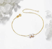 Bracelet en perles de culture d'eau douce rondes, plaqué or 18 carats, avec fermoir anneau plaqué or et chaîne d'extension