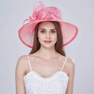 Último modelo 2026 Sombrero de Sinamay personalizado para mujer, elegante, de ala ancha, con flor y pluma, para Derby, Carnaval, Boda, Fiesta y Iglesia - Product Image 3