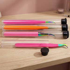 Pince à épiler professionnelle bleue angulaire à pointe fine en acier inoxydable pour extensions de cils volume – Outil de salon de beauté - Product Image 2