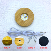 Base de lampe LED ronde en bois innovante pour l'affichage d'œuvres d'art en verre de cristal avec câble USB