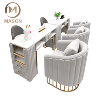 Ensemble Table et Chaises de Manucure pour Salon de Manucure au Design Moderne, Matériau Métallique, Incluant Aspirateur et Canapé de Salon