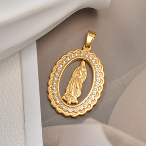 Colgante de acero inoxidable con cuerda trenzada, hueco, con la Virgen María milagrosa y diamantes de imitación, joyería personalizada al por mayor, colgante para collar. - Product Image 4