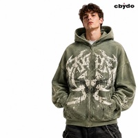 Sweat-shirt à capuche zippé pour homme, coupe ample, 100% coton lavé 300 g/m², personnalisation complète, logo personnalisé, OEM, vente en gros