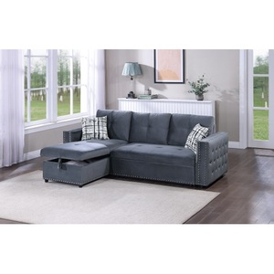Gray Chenille Three Seat <b>Convertible</b> Sectional <b>Sofa</b> Pull Out <b>Bed</b> Storage Chaise Tufted Reversible 2pc Living Room Hotel - Product Image 5