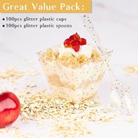 2oz Mini tasses à dessert avec cuillères Gobelets d'apéritif à paillettes dorées Petites tasses parfaites en plastique Bol de service transparent réutilisable pour la dégustation