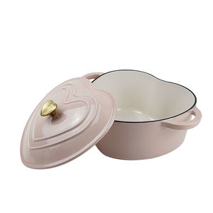 <span class=keywords><strong>Cocotte</strong></span> en fonte de 2 litres avec bouton en acier inoxydable en forme de cœur émaillé rose, idéale pour la cuisson au gaz - Product Image 5