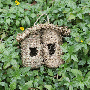 Nid d'oiseau en herbe tressé à la main à double trou, décoration de jardin extérieur suspendue, forme irrégulière 21x10x20 M, taille moyenne pour oiseaux - Product Image 3