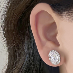 Classic Oval <b>Stud</b> <b>Earrings</b> Gold Plated <b>Crystal</b> Zircon Women's Party Jewelry Brass Bezel Setting - Product Image 6