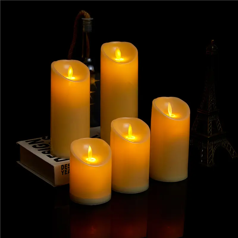 2022 Neu kommende Kunststoff Material LED Kerzen Säule Aussehen LED Velas Amazon Church Temple Home Decoration Led Swing Candle