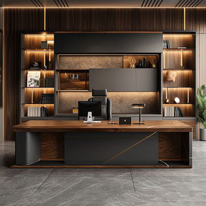 Escritorio Ejecutivo Moderno de Lujo con Panel Frontal con Aspecto de Piedra, Amplia Estación de Trabajo para Gerentes con Almacenamiento Lateral para Proyectos - Product Image 3