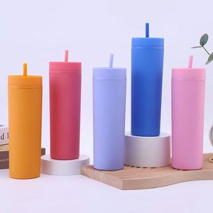Gobelets réutilisables en plastique à double paroi, écologiques, sans BPA, personnalisables et colorés, de 16 oz, avec couvercles et pailles - Product Image 3