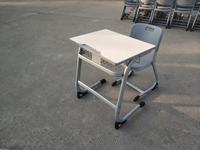 Bureau d'école ergonomique populaire, ensemble bureau et chaise individuels pour étudiant, table d'étude en bois avec chaise en PE, finition revêtement en poudre époxy