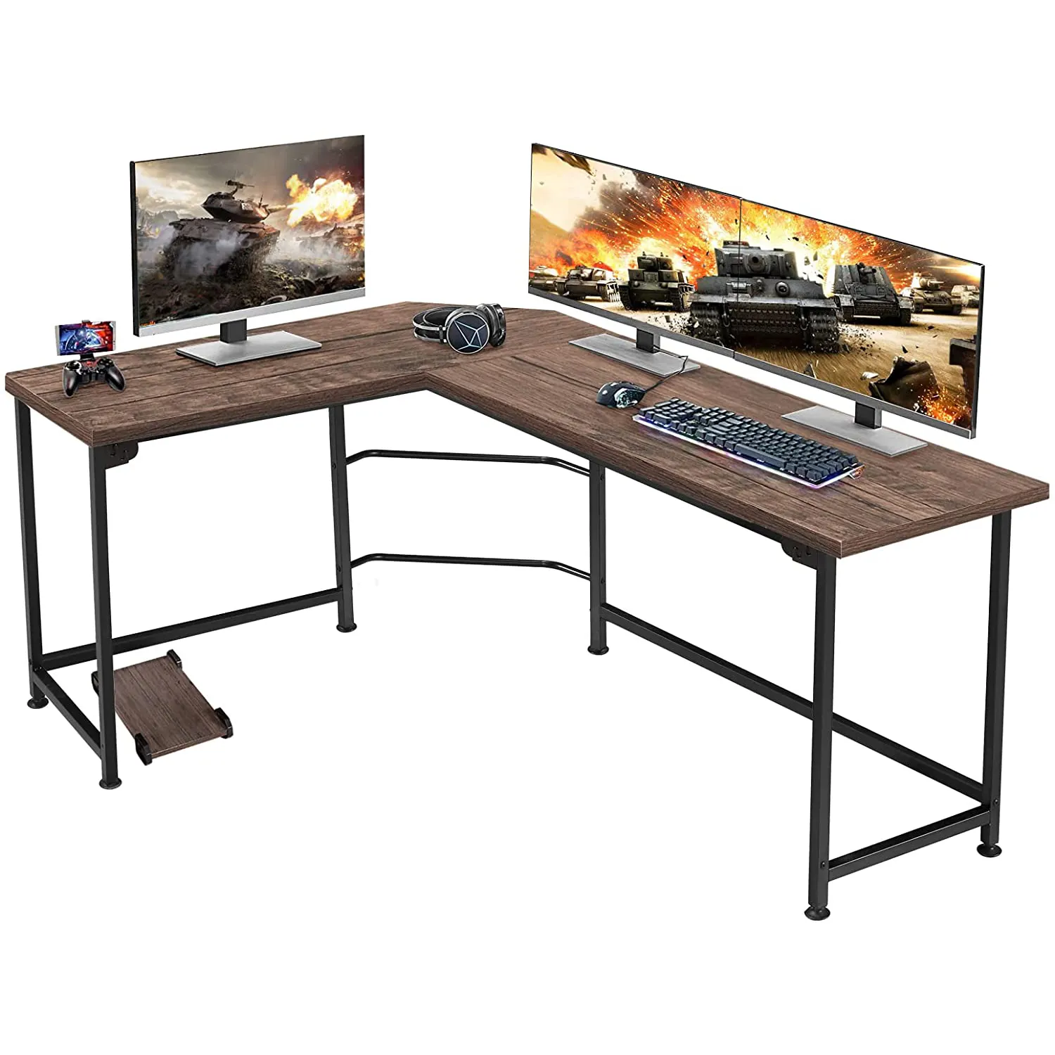 Thuiskantoor Grote Computer Tafel Schrijf Bureau Werkstation Houten En Metalen Frame Kantoor Bureau L-Vormige Bureaus Tafels