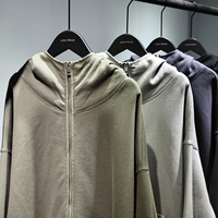 Sweat à capuche streetwear pour homme en molleton 350G, avec fermeture éclair métallique masquée, poignets côtelés et broderie 100% coton