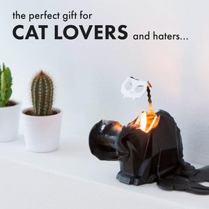Candela a Forma di Gatto Pyropet <span class=keywords><strong>Kisa</strong></span>, Scheletro Nero, Durata 20-25 Ore, Scultura Geometrica Spaventosa e Carina, Decorazione Natalizia, Regalo per Amanti dei Gatti - Product Image 4