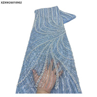Dernière collection de tissus de dentelle de mariée en perles de luxe, broderie de perles, paillettes brillantes, tissu de dentelle de tulle de luxe pour robe de mariée