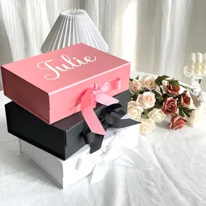 Logo personalizzato bianco pieghevole papillon scatole di cartone abbigliamento regalo confezione scatola con coperchio magnetico