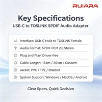 Cable Adaptador de Audio Óptico USB-C Macho a TOSLINK Hembra SPDIF, Cable Óptico Digital Tipo C para Barra de Sonido, Sistema de Audio para TV