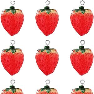 Promoción DIY joyería resina simulación resina fresa fruta colgante pendientes collar Material llave fresa colgante - Product Image 4
