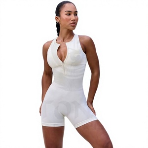 Body de punto blanco sin mangas para mujer con cuello con abertura, diseño ceñido al cuerpo, cremallera y control de abdomen, ideal para ropa deportiva. - Product Image 1