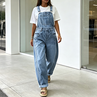 Salopette en jean pour femme à jambes larges, coupe décontractée, boutonnée, en coton, pour les sorties du week-end et les balades