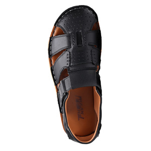 Summer Men's Closed Toe Cross Strap Sandals Genuine Leather Breathable Rubber Sole Casual Outdoor <b>Shoes</b> - Product Image 5