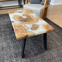 Tables en résine et en bois durables, qualité supérieure, bois massif combiné à de la résine pour une utilisation durable, design moderne unique, parfait