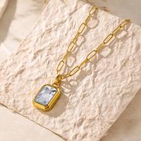 Collier chaîne simple personnalisé en acier inoxydable, style rétro géométrique de luxe léger, avec pendentif incrusté de zircon coloré exquis