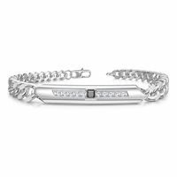 Bracelet chaîne cubaine en acier inoxydable pour homme, 21 cm, 8 mm, avec barre d'identification sertie de pierres, bijoux de mode en gros