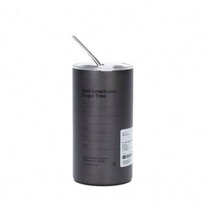 Stainless Steel Tumbler With Straw Iced Americano Sugar Free Minimalist Design Travel <b>Coffee</b> Cup Vacuum Insulated - Product Image 2