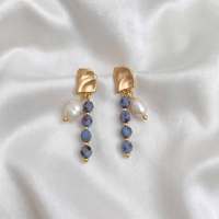 Boucles d'oreilles créoles tendance personnalisées en pierre naturelle et perles d'eau douce, avec pendentifs en pierres précieuses facettées, plaquées or, bijoux pour femme, idéales pour un cadeau