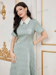 Telas Textiles Jacquard con Relieve, 100% Poliéster, para Confección de Vestidos Jacquard de Manga Corta con Detalles Calados para Mujer - Product Image 3
