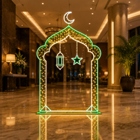 LED-Lichterkette Halbmond-Hängelaterne Grüner Stern Warmes Netz Bogen Ramadan Fotorahmen für Hotel-Lobby Festdekoration IP65