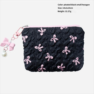 Trousse <span class=keywords><strong>de</strong></span> Maquillage Hexagonale Plissée Blanche avec Nœud Papillon Mignon, Grande Capacité, Pochette Cosmétique <span class=keywords><strong>de</strong></span> <span class=keywords><strong>Voyage</strong></span>, Organisateur Portable à Fermeture Éclair pour <span class=keywords><strong>Femme</strong></span> - Product Image 2