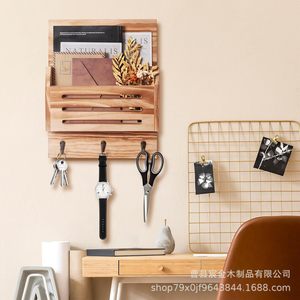 Wooden <b>Wall</b> <b>Mounted</b> Mail Rack Key Holder Organizer Rectangle Office Storage <b>Shelf</b> For Letters Keys Scissors Watch - Product Image 1