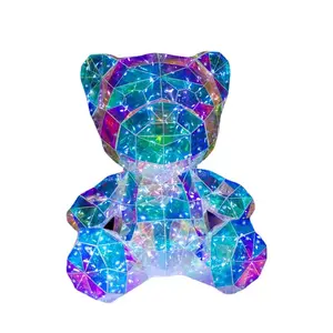 HoneyFly-Luz LED de noche de oso arcoíris, lámpara de mesa con USB, DC 5V, juguetes intermitentes enchufables, decoración artística de mesa, lámpara de lado