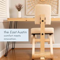 Chaise de salle à manger ergonomique Sleekform East Austin avec support lombaire, en tissu de lin hivernal et structure en bois naturel, idéale pour les douleurs dorsales - Vente en gros