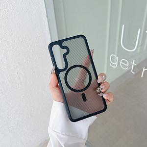 Cassa del telefono di ricarica senza fili magnetica in fibra di carbonio <span class=keywords><strong>per</strong></span> <span class=keywords><strong>Samsung</strong></span> S25 S24 S23 <span class=keywords><strong>S22</strong></span> Ultra <span class=keywords><strong>Plus</strong></span> da uomo custodia traslucida - Product Image 2