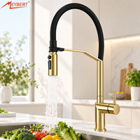 Robinet de cuisine rotatif à 360 degrés en acier inoxydable chromé avec douchette extractible en silicone et col flexible pour évier à montage sur plan