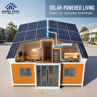 Villa préfabriquée moderne à énergie solaire avec panneaux de toit intégrés, porte double en verre, espace intérieur pratique, maison modulaire