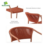 Ensemble de salle à manger moderne d'extérieur 3 pièces, chaises en rotin PE et plateau de table en céramique, résistant aux intempéries, pour usage en hôtellerie, restauration et café