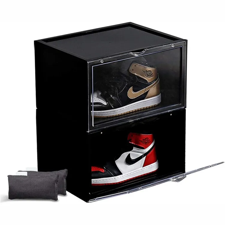 Drop front transparent plastic stackable magnetic acrylic sneaker shoe box