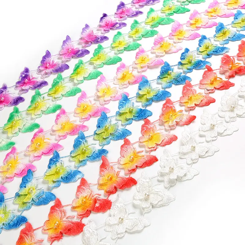 다채로운 나비 테두리 레이스, 장식용 DIY 레이스 재료, 절묘한 드레스 레이스