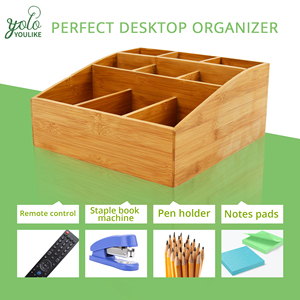 Multi-compartment Eco-friendly Fully Assembled Bamboo Wooden <b>Desk</b> Organizer for Home Office Kitchen-Storage Lockers - Product Image 2