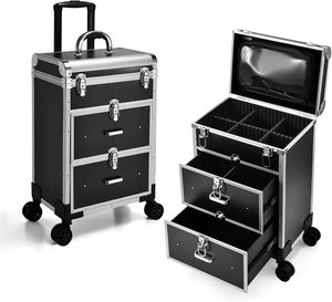 Large Cosmetic Trolley with <b>Makeup</b> Pouch Professional Rolling <b>Makeup</b> Train <b>Case</b> with Drawers Traveling Nail Organizer Train <b>Case</b> - Product Image 1