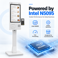 Kiosque de commande sur pied de 21,5 pouces, Intel N5095 Full HD avec imprimante de reçus 80 mm, scanner QR pour restaurant, café, magasin