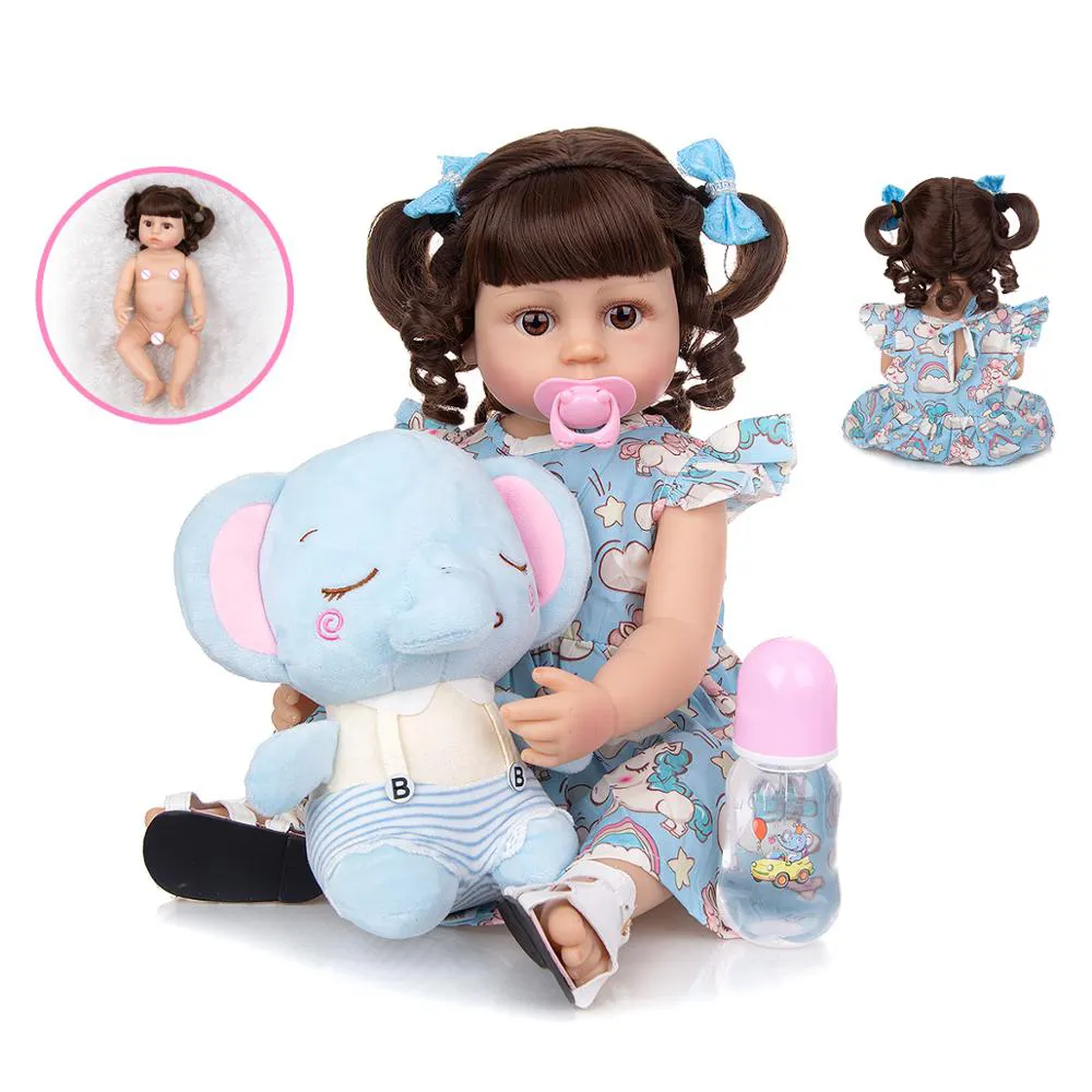 Boneca de silicone com corpo inteiro, fantasia de 55cm, recém-nascido, boneca de princesa com elefante, presente de aniversário para criança