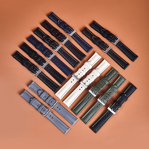 Correa de Reloj Híbrida de Nailon y Cuero Genuino Compatible con <span class=keywords><strong>Mi</strong></span> <span class=keywords><strong>Band</strong></span> 8 Pro Samsung Galaxy, Correa de Cuero Suave con Liberación Rápida - Product Image 1