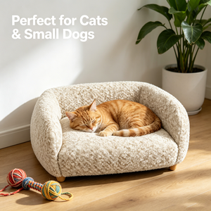 Canapé pour animaux de compagnie modulaire luxueux et mignon, inclinable, 70x50x30cm, housse amovible et lavable, pieds en bois antidérapants, matériau boule, lit pour chien et chat - Product Image 1